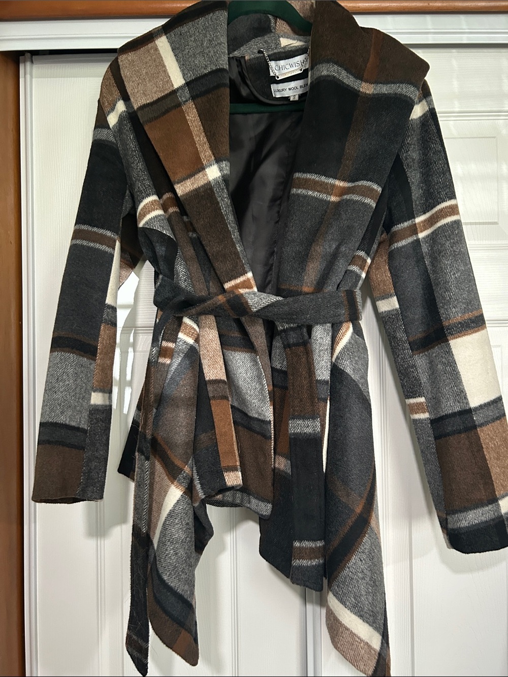 Chicwish Plaid Wrap Trench Coat in Brown, Gray & Cream